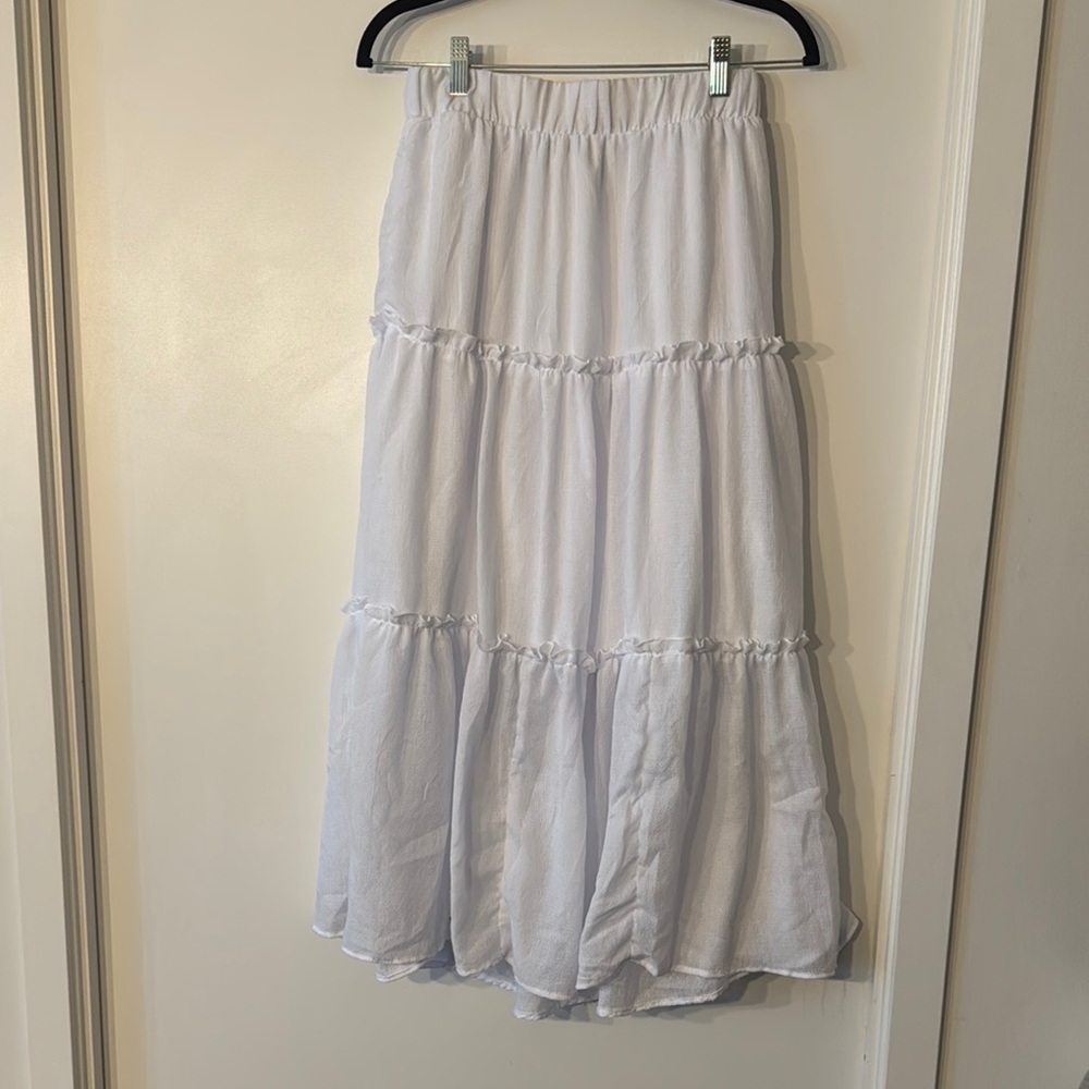 White Tiered Midi Skirt